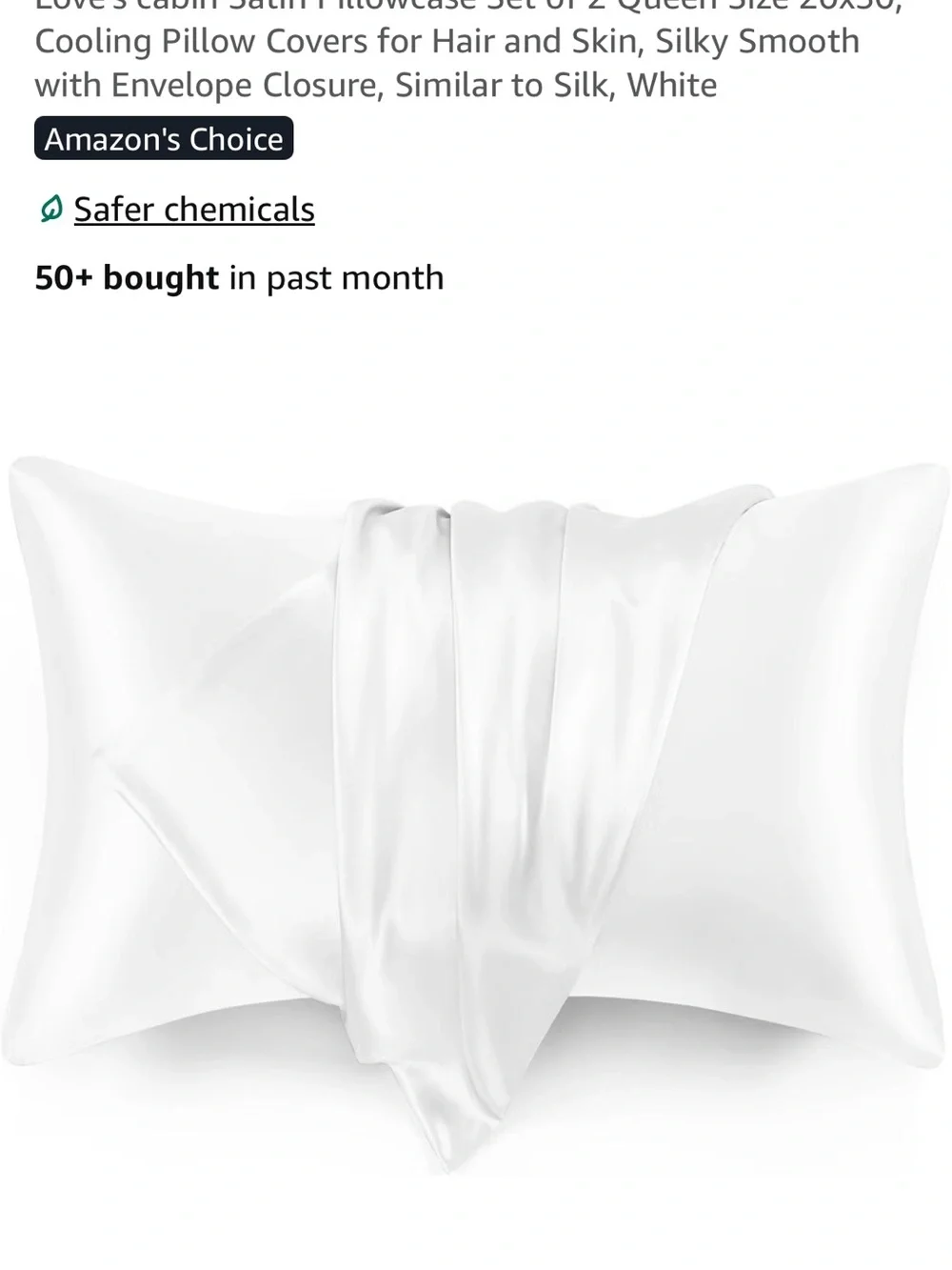 Satin Pillowcase Set - White Cooling Pillow Covers (Set of 2)